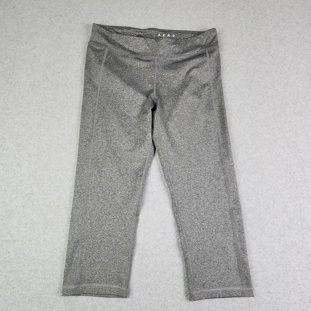 Aero Cropped Leggings Womens Large Gray Heathered Ruched Back Activewear Stretch